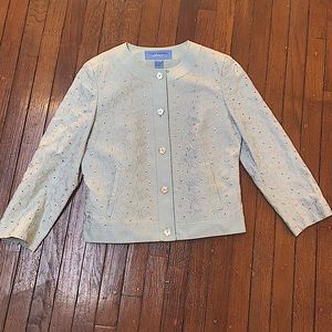 Size14 floral print with baby blue cloth from Doncaster with flower buttons